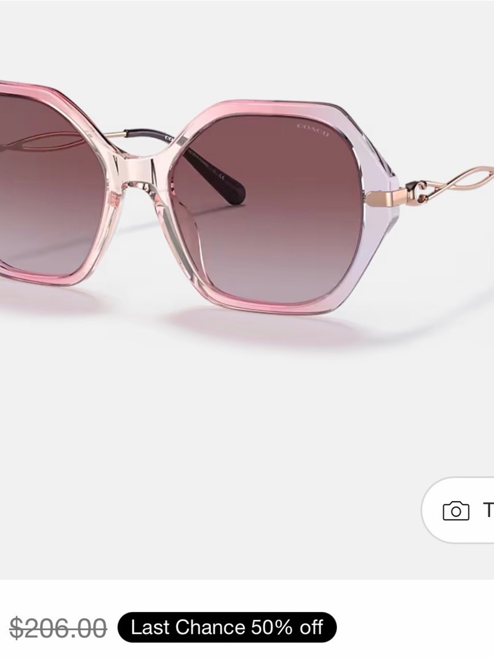 Coach Pink Gradient Hexagonal Sunglasses with Rose Gold Temples